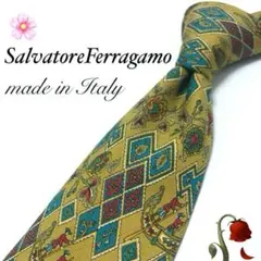 【大特価】Salvatore Ferragamo ネクタイ 総柄 イエロー 黄