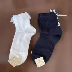 チュチュアンナ　レース付きホワイト・編み上げブラックソックス 2点セット