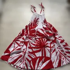 フラダンス　赤と白の葉柄　ムームー