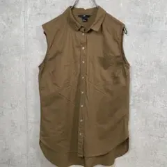 H&M シャツ ブラウス 袖なし L相当 ブラウン 無地 綿100％