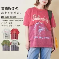 キューブシュガー天竺パウダー加工ウェーブ切替Tシャツ