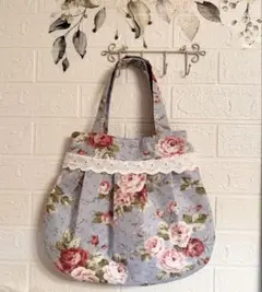 セール中‼️水色とバラ花柄グラニーバッグ