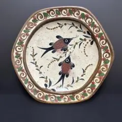 壺屋焼　魚文 六角飾り皿 作家物 名あり