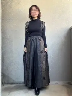 着物リメイク/大島紬/ワイドパンツ/ウエスト総ゴム