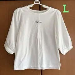 ハニーズ　5分袖 パフスリーブ カットソー 刺繍入り　白　L
