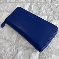 【新品】バルコス 牛革 本革 ラウンドジップレザーウォレット 長財布 ブルーのサムネイル