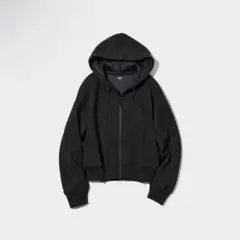 新品♡UNIQLO ドライスウェットクロップドフルジップパーカーブラックSタグ付