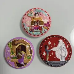 ディズニー刺繍缶バッチ3枚セット。ラプンツェル・ベイマックス・シュガーラッシュ