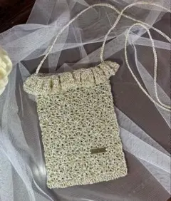 ハンドメイド ゴールド フリルスマホショルダーバック