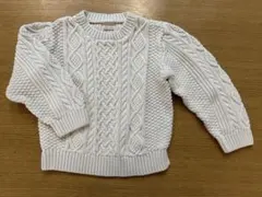 petit main ホワイト ケーブルニットセーター