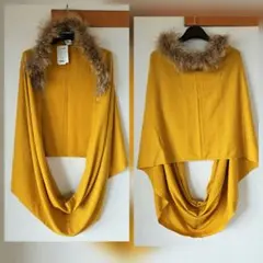 【trattoria】本毛皮✨ラビット×ラクーン（たぬき）フード付きポンチョ trattoria】本毛皮✨ラビット×ラクーン（たぬき）フード付き