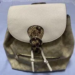 美品COACH ポピー メタリックシグネチャー バックパック ピンク - メルカリ