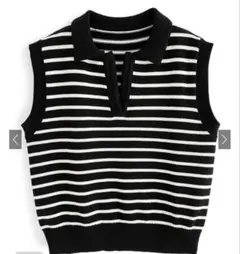 GRL ボーダー柄スキッパーノースリーブニットトップス