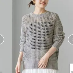 新品 The rejoice ラメ混メッシュTニット チャコール サマーニット