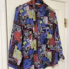 90'sヴィンテージ　総柄　アートプリントシャツ　サイズM