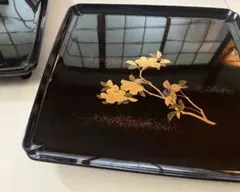 能登蔵出し 輪島塗 黒漆 金蒔絵漆芸 お膳 2客セット/漆器 四方膳 吸物