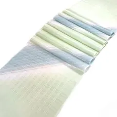 R39未着用夏帯開名古屋帯 紗単帯 献上柄 水色 着物帯 仕立て上り美品