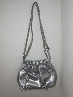 シルバー リボン装飾 ショルダーバッグ