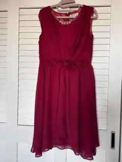 ミッシュマッシュワインレッド シフォン ドレス スリーブレス Vネック 花装飾