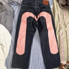 EVISU エヴィス 大黒 ビッグカモメ ピンク No.2 2001 W36 EVISU エヴィス 2001 No2 大黒 ビッグカモメ ペイント デニム パンツ