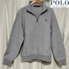 【古着】POLORALPHLAURENワンポイント刺しゅうハーフジップグレーL