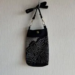 No.98 着物リメイク　絞り　総絞り　黒　 スマホショルダー