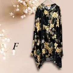 T6829【ハンドメイド】スタンドカラー 長袖 チュニック ゆったり F