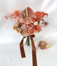 アーティフィシャルフラワー　ウエディング　クラッチブーケ　オレンジ　造花　前撮り
