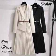 最終セール！プリーツワンピース 長袖 レディース ロング丈 Vネック　フォーマル