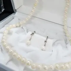 【 2点セット 】 アコヤ真珠　パールネックレス　SILVER刻印 イヤリング