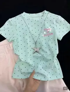 ミントグリーン ドット柄 Tシャツ