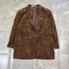 アウター　テーラードジャケット　ペイズリー　ブラウン　ベロア風　総柄　レディース