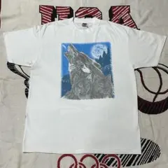 90s ヘインズ Hanes USA製 ウルフ 狼 シングルステッチ アニマル 