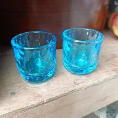 青色ガラスお猪口2個セット