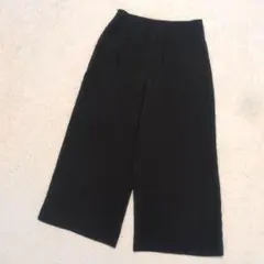 美脚 ハイウエストワイドパンツ ガウチョ S 黒 ブラックパンツ 上品