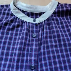 「美品」studio CLip 紫とワイン色とグレーのチェック柄長袖チュニック