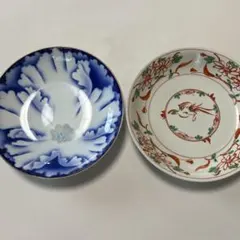 深川製磁　【赤龍絵 】【青牡丹】の 飾り皿　二枚セット