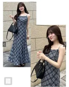 GRL チェック柄ギャザーリボンキャミソールワンピース dk1411