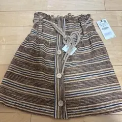 ストライプ フレアスカート ウエスト紐付き ZARA