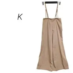 【グリーンパークス K】サス付きワイドパンツ サロペット 背面ゴム ベージュ Fのサムネイル
