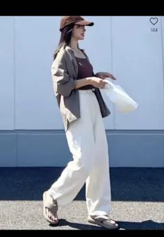 【平日限定価格】GUカットソーバギーパンツ(丈標準70.0～74.0cm) 白S