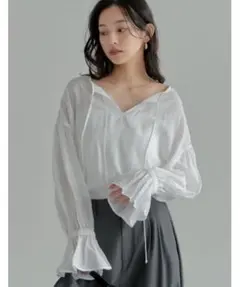 美品 Re:EDIT ホワイト フリル袖 ブラウス シャツ