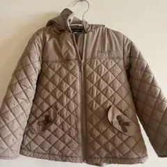 ベージュ キルティング ダウンコート フード付き