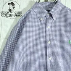 人気 ラルフローレン 長袖シャツ XL パープル チェック ボタンダウン 古着