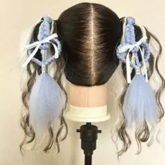 ヘアゴムエクステ 2本セット ハート リボン 推し色 ライブ