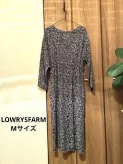 LOWRYS FARM 小花柄ワンピース ネイビー M 七分袖 ロングワンピース