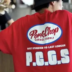 【美品】　PORKCHOP ポークチョップ　PCGS BLOCK TEE　L　赤