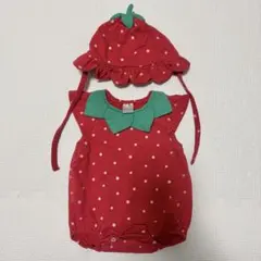 いちご柄 ベビー ロンパース 帽子セット 70cm