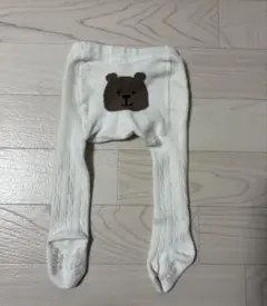 クマの顔刺繍 ホワイト ベビータイツ 1歳まで