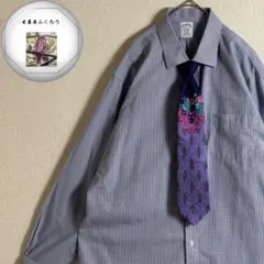 ブルー　ホワイト　チェック柄　ブルックスブラザーズ　長袖シャツ　ネクタイ　古着